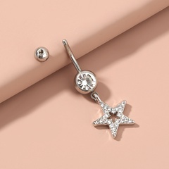 Stainless steel five-pointed star diamond zircon shiny piercing navel ring jewelry