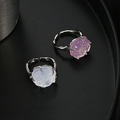 Three-dimensional resin flower ring female fashion open copper index finger ring