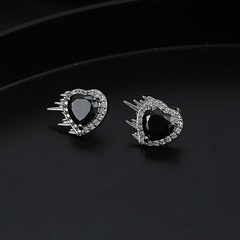 heart-shaped sweet female fashion black zircon copper stud earrings