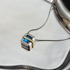 simple square blue zircon pendant copper necklace