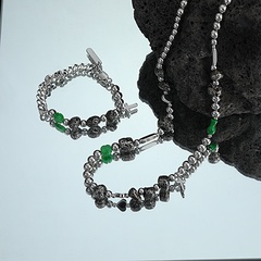 Hip-hop beaded stitching chain cross heart copper necklace bracelet