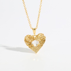 Mode nouveau collier en laiton plaqué or véritable 14 carats creux en cuivre zircon tissé en forme de coeur