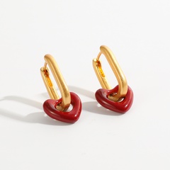 nouvelles boucles d'oreilles coeur rouge en or véritable 14 carats plaqué laiton pour femme