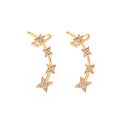 New fashion copper micro-inlaid zircon star ear clip tassel pierced earrings