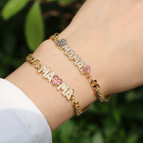 Bracelets fashion letter Mother's Day Cuban female inlaid zircon copper bracelet's discount tags