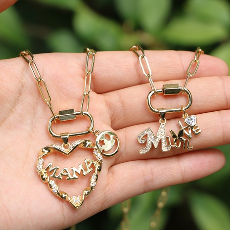 letters MOM copper necklace hollow heart smile double pendant jewelry Mother's Day's discount tags