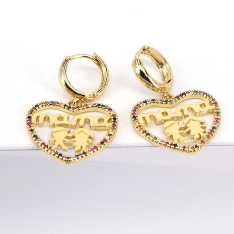 fashion hollow heart copper gold-plated inlaid rainbow zircon MAMA earrings's discount tags
