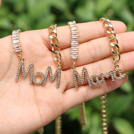 letters MOM necklace Mother's Day retro copper collarbone chain's discount tags