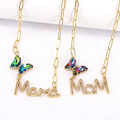 white zircon  letter copper gradient butterfly mother clavicle chain mother's day gift's discount tags