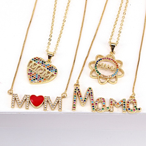 Fashion zircon letters MOM flower pendant copper necklace Mother's Day gift's discount tags