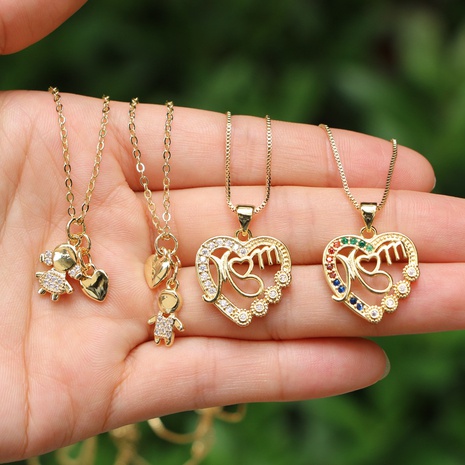 Fashion letters MOM hollow heart-shaped zircon pendant copper clavicle chain jewelry's discount tags