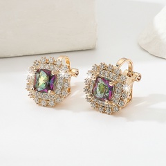 fashion retro copper electroplating 18K gold cololful zircon round ear clip without ear holes