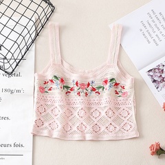 new ethnic style embroidered hollow knitted camisole top