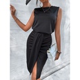 2022 new solid color round neck sleeveless slit skirt top twopiece setpicture10