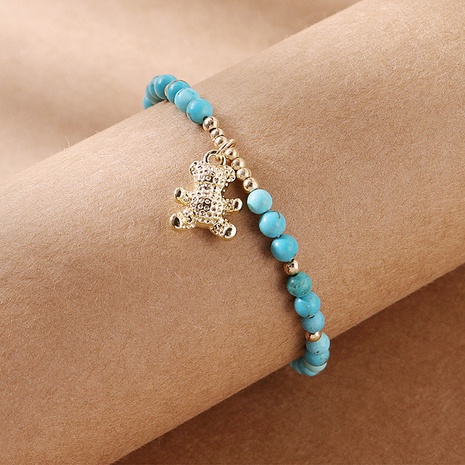 simple bear pendant turquoise beaded bracelet's discount tags
