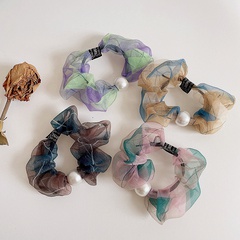 New retro color plaid pearl mesh bowel ladies simple hair ring accessories
