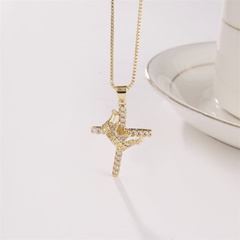 copper micro-inlaid zircon cross pendant crown necklace