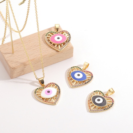 new copper zircon pendant heart-shaped evil eye necklace's discount tags