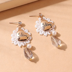 fashion lace flower lettering heart crystal glass pendent earrings