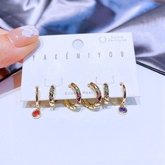 YAKEMIYOU fashion earrings set copper plated real gold geometric stripes colorful zircon earrings
