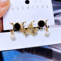 YAKEMIYOU fashion earring sets black pearl copper zircon stud