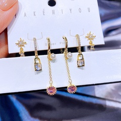 YAKEMIYOU fashion earrings set powder stone tassel zircon lock copper earrings