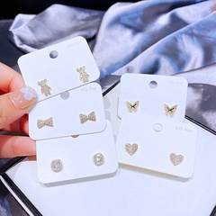 simple bows bear heart butterfly inlaid zircon copper earrings wholesale