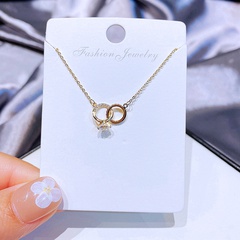 Korean version of copper inlaid zircon double ring pendant necklace wholesale
