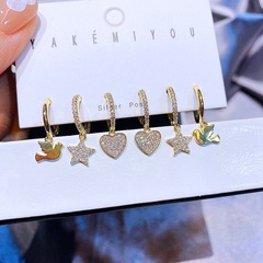YAKEMIYOU fashion earrings set zircon micro-set stars heart-shaped copper earrings