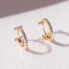 fashion copper zircon geometric T-shaped hoop earrings