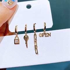 YAKEMIYOU earrings set micro-set lock key metal letter chain ear buckle female