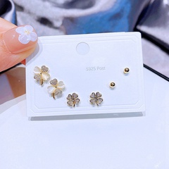 YAKEMIYOU Fashion three pairs heart-shaped four-leaf clover copper earrings set
