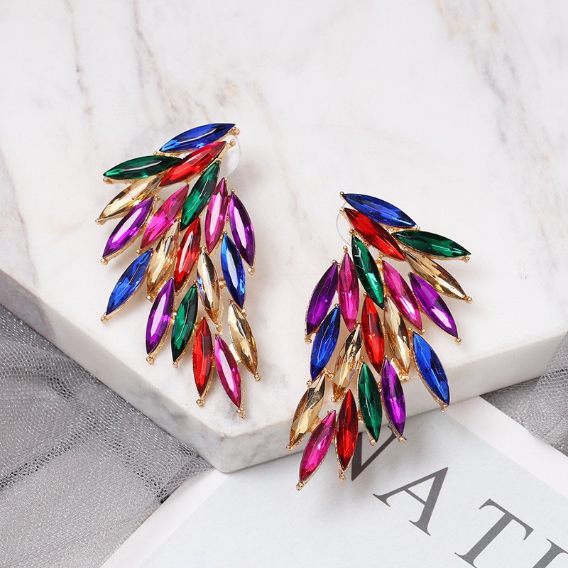 New Feather Diamond Wings Color Stud Earrings
