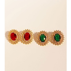 retro style geometric inlaid semi-precious stone zircon copper stud earrings