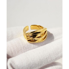 Vacuum plated 18k gold brass irregular lines cross opening ring
