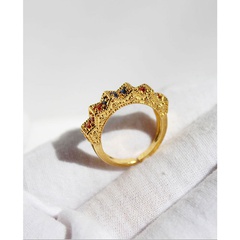 retro vintage brass inlaid colorful zircon lace open ring