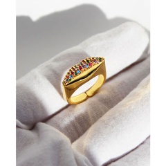 fashion brass inlaid color zircon three-dimensional abstract sexy lips adjustable ring