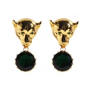 exaggerated animal leopard head inlaid green zircon copper stud earringspicture10