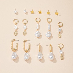 Fashion geometric pearl alloy earrings set wholesale