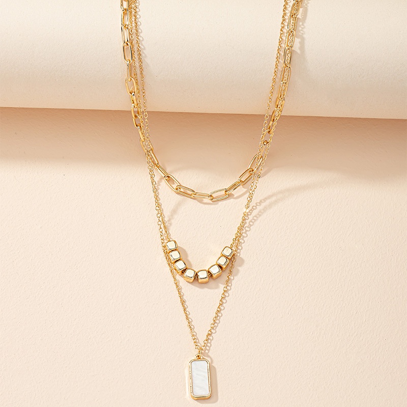 simple threelayer shell multilayer block pendant necklace