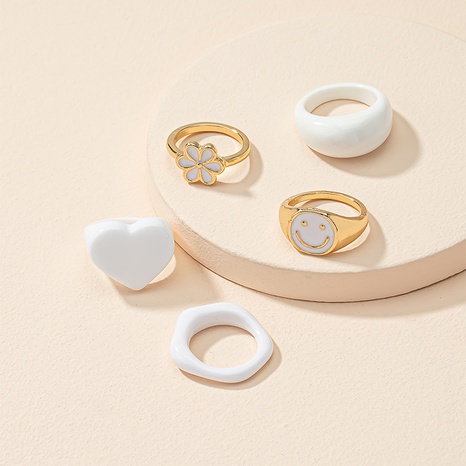 new heart smiley face alloy ring set fashion plain ring female's discount tags