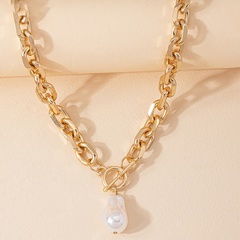 Hip Hop OT Buckle Irregular Thick Chain Pearl Necklace