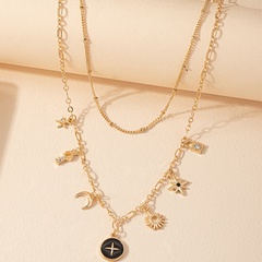 Korean version of double layered star horn pendant necklace