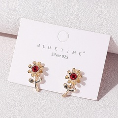 New fashion copper inlaid crystal flowers stud earrings