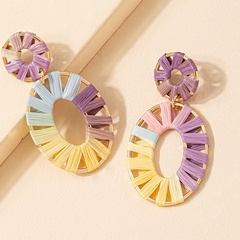 Fashion hand-woven raffia female oval colorful alloy earrings