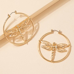 New jewelry dragonfly big circle simple hollow alloy earrings