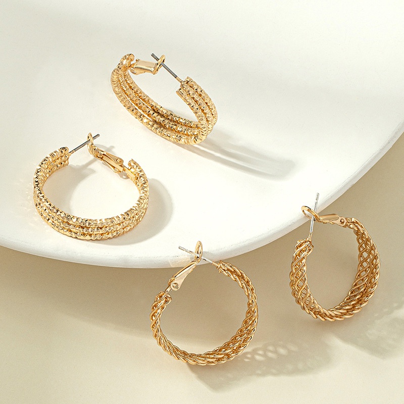 retro braided style hollowed circle alloy hoop earrings wholesale