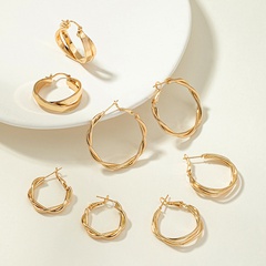 simple golden geometric twisted multi-layer alloy hoop earrings wholesale