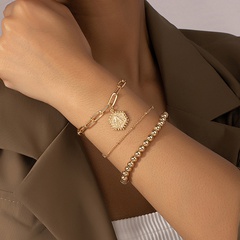 fashion geometric shape beads letter pendant alloy bracelet three piece sets