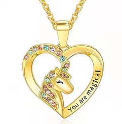 New Hollow Heart Unicorn Pegasus Pendant Necklace